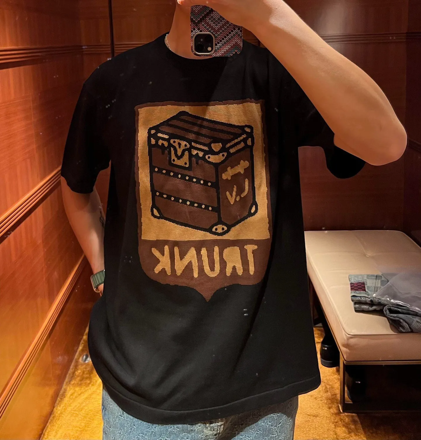 Louis Vuitton/Louis Vuitton 24ss Fei Dong treasure chest jacquard knitted short sleeves